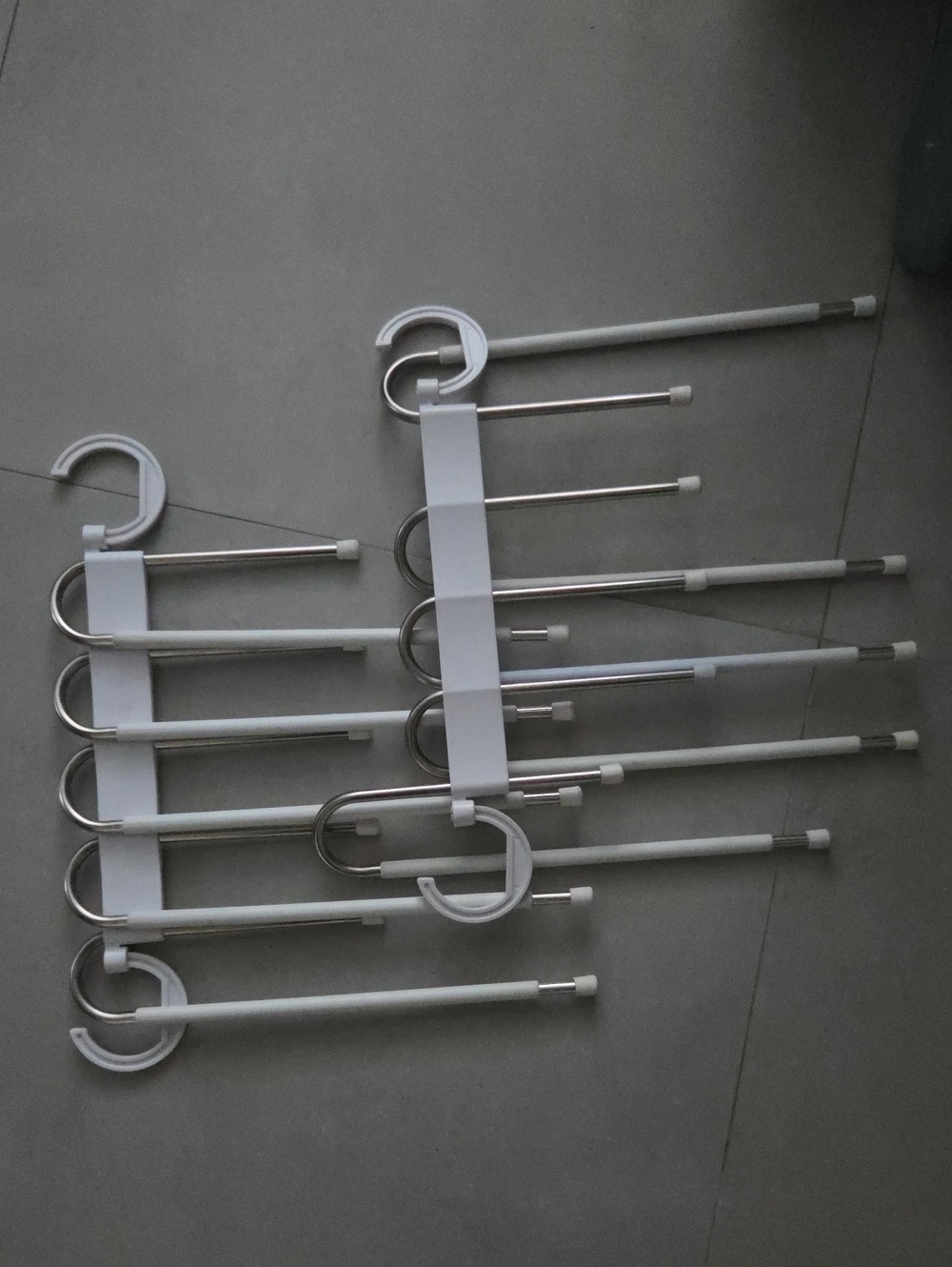 Space-Saving Multi-Tier Pants & Scarf Hangers in White and Silver